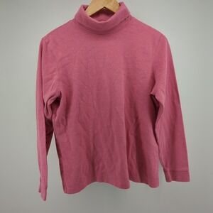 LL Bean Sweater Women's Large Pink Turtleneck Long Sleeve Cotton Pullover